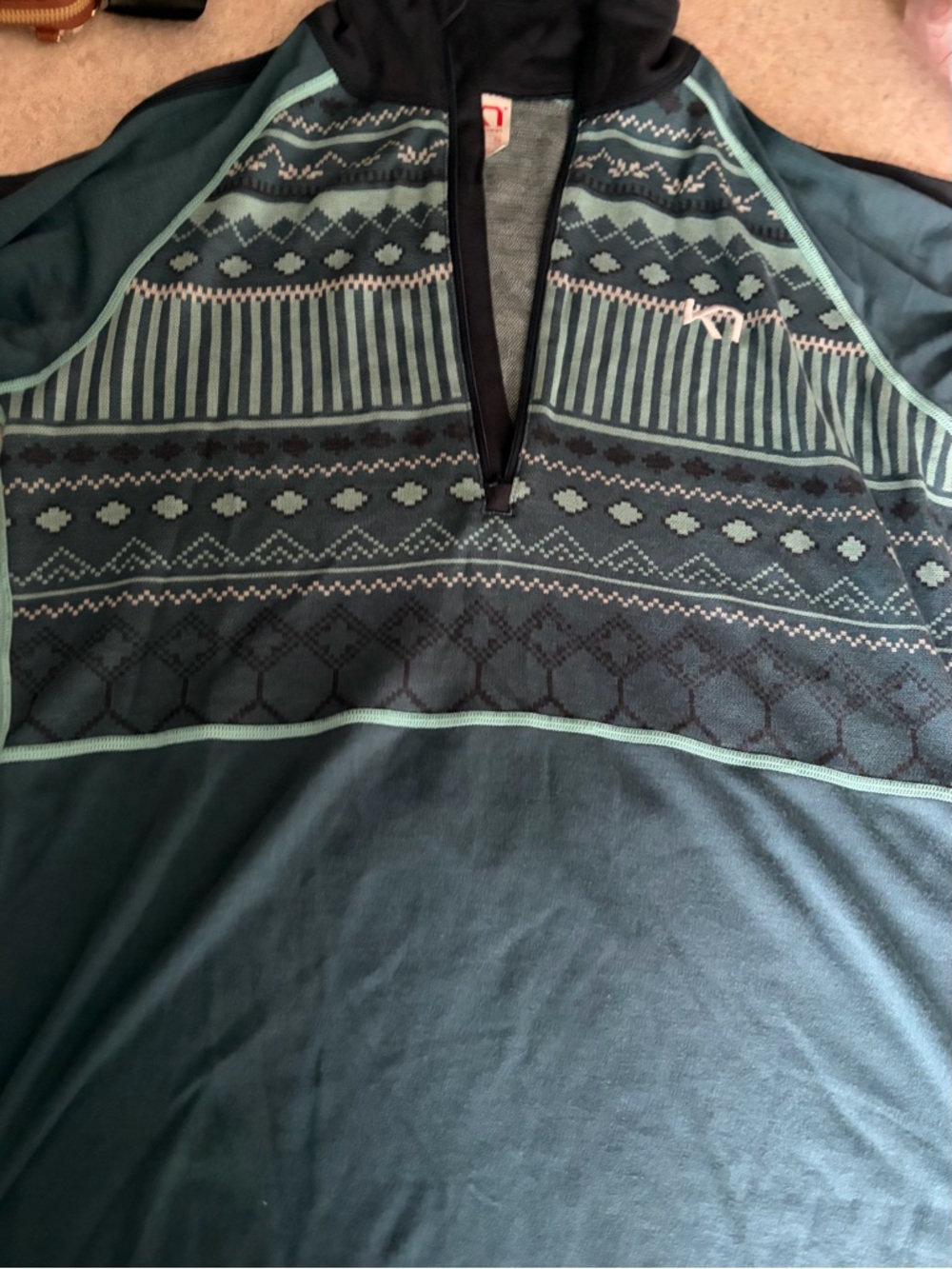 Kari Traa Teal and Mint Patterned Half-Zip Sweater